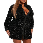 Women's Fashionable Sequins Long-sleeved Coat With One Breasted