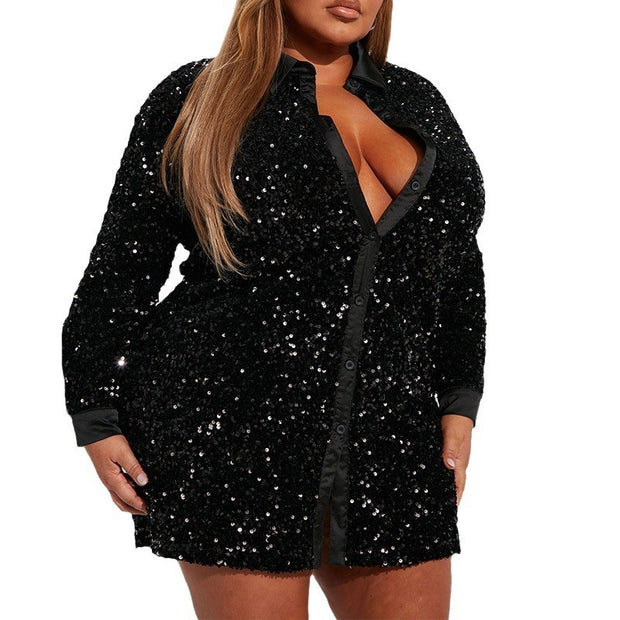 Women's Fashionable Sequins Long-sleeved Coat With One Breasted
