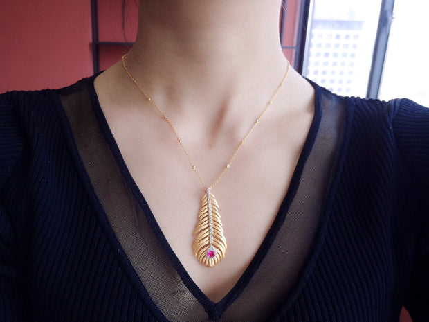Light Luxury 925 Silver Brushed Feather Pendant Necklace