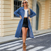 Women's Washed Cardigan  Long Denim Jacket Windbreaker