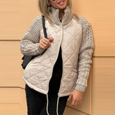 Stand Collar Cotton Jacket With Pockets Fashion Knitted Stitching Zipper Coat Winter Warm Tops For Women Douson Odeh
