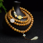 Women's Round Beads With Beeswax Clear Water Green Pine Bracelet