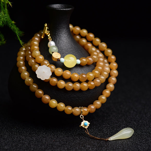 Women's Round Beads With Beeswax Clear Water Green Pine Bracelet