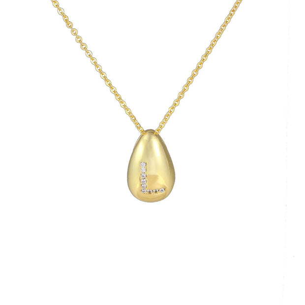 Glossy Water Drop 26 English Letter Pendant Copper-plated Gold Simple Pendant Female