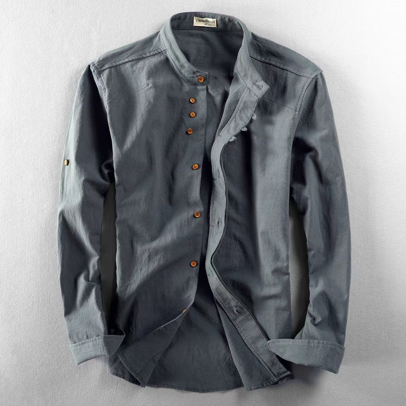 European And American Style Men's Clothing Stand Collar Buried Clip Casual Shirt