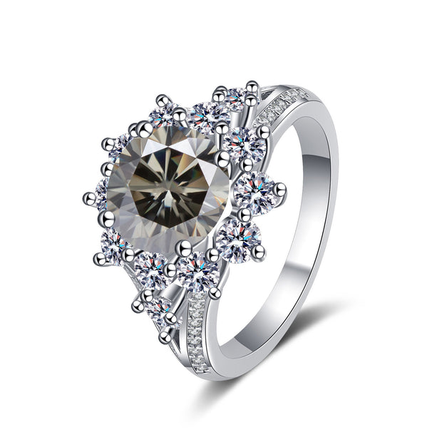 925 Sterling Silver Ring Female 3 Karat Color Moissanite Affordable Luxury Style Ring