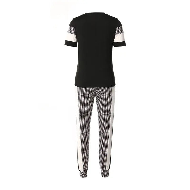 Fashion Women Sets Short Sleeve Tops High Waist Pant Douson Odeh
