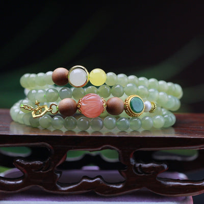 Natural Hetian Jade Hand Red Lotus Beads White Sandalwood Beeswax Necklace
