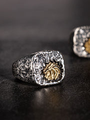 Fenrille Wolf Head Silver Inlaid Copper Ring