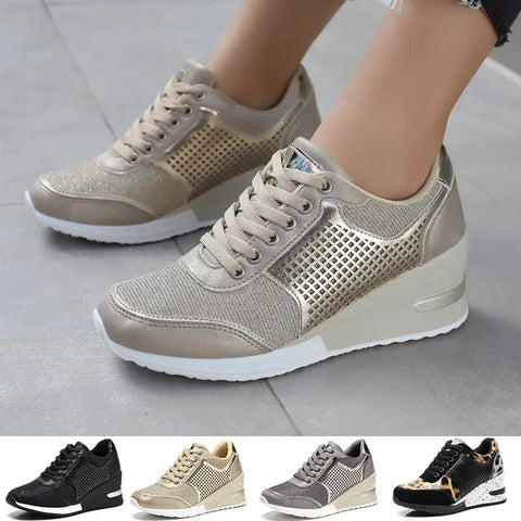 Women Lace-up Sneakers Height Increasing 6.5cm Flats Walking Shoes Douson Odeh