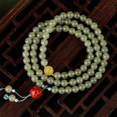 Pale Blue Hetian Jade Bracelet 6mm Three Circle Female