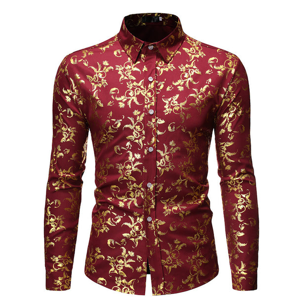Men's Basic Style Bronzing Flower Shirt