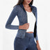 Slim Zippered Yoga Denim Jacket With Pockets High Collar Sports Fitness Outerwear Tops Coat For Women Clothing Douson Odeh