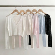 Solid Color Long Sleeve Buckle Sun Protection Cardigan Sweater