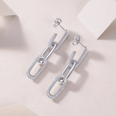 Chain Luxury Fashion Diamond Earrings Stud Set With Mosan Diamond Silver Ornaments