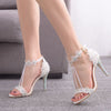 Beaded Lace Floral Rhinestone Slip-On Sandals