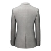 Men's Suit Slim Fit Business Casual Gray Lattice Pattern Three-piece Suit