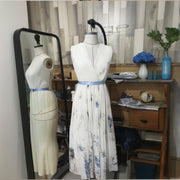 Women's Deep V-Neck Floral Print Sleeveless Maxi Dress With Pockets - Flowy Ruffle Hem Summer Beach Dress