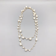 Hand-woven Freshwater White Pearl Necklace Baroque Style Long