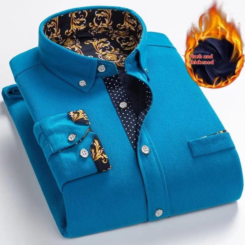 Winter Corduroy Fleece Warm Shirt Men Douson Odeh