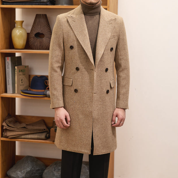Brown Warm Wool Double Breasted Slim Jacket
