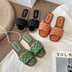 Flat Square Toe Fake Woven Korean Sandals