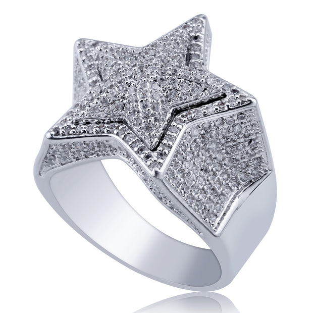 Five-pointed Star Three-dimensional Ring Slightly Inlaid With Zircon
