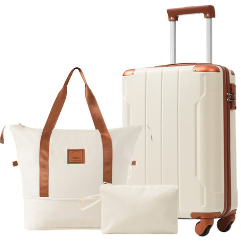 Hardshell Luggage Sets 3 Piece Carry-on Suitcases With Wheels, TSA Lock For Men Women-White