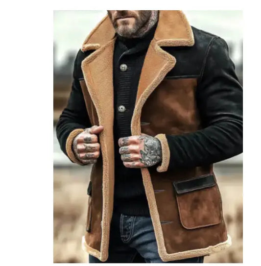 Winter Men's Vintage Suede Color Matching Casual Jacket Douson Odeh