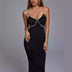 Crystal Drill Chain Straps Tulle Stitched Backless Evening Gown