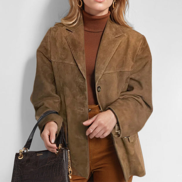 Elegance Retro Brown Loose Pockets Long Sleeve Suit Coat