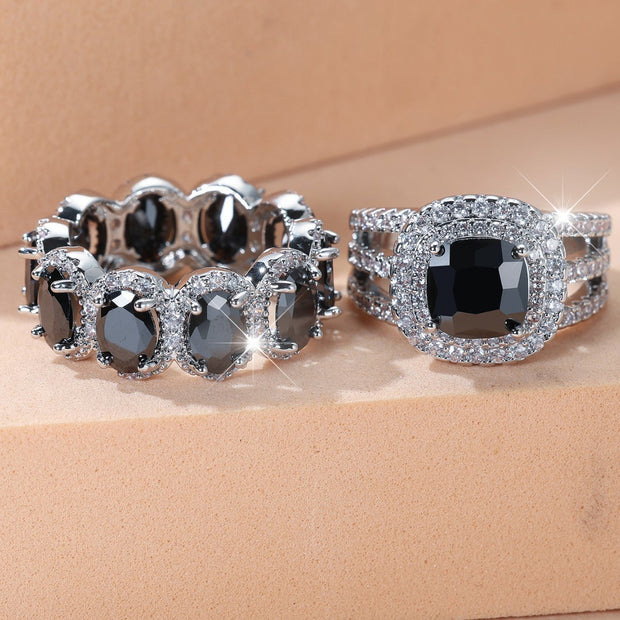 Egg-shaped Full Circle Micro Inlaid Zircon Ring Set