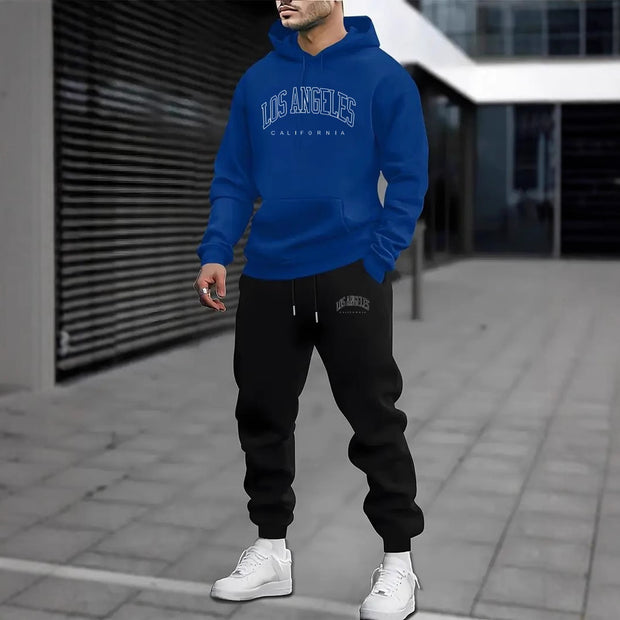 Autumn And Winter Fleece-lined Letter Print Same Color Sweatshirt And Sweatpants Suit Men