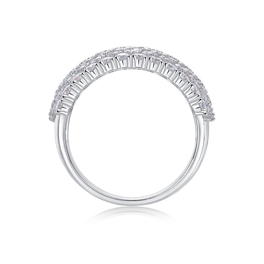 Multiple Row Diamond Wide Rings, Moissanite Rings, Luxury Fashion Silver Rings