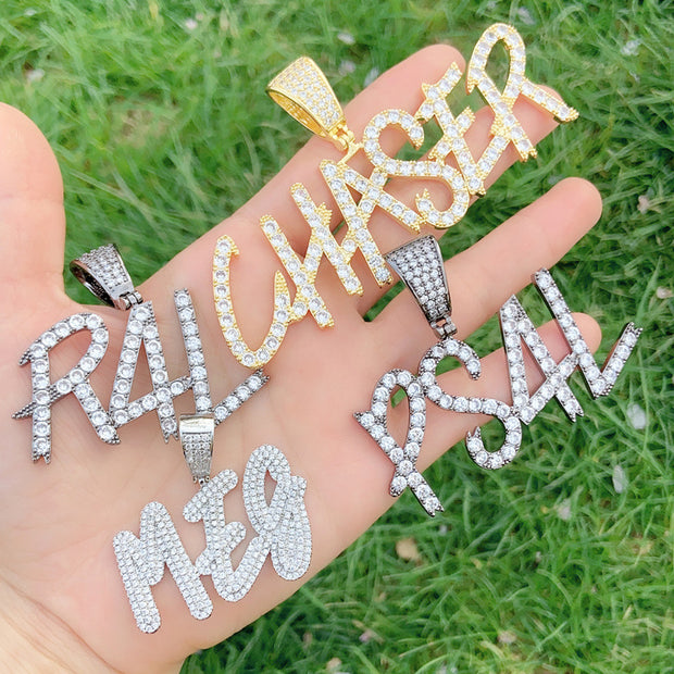 European And American Hip-hop Letters Custom Necklace Stitching Pendant