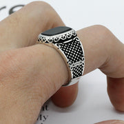 925 Silver Vintage Thai Silver Black Agate Ring
