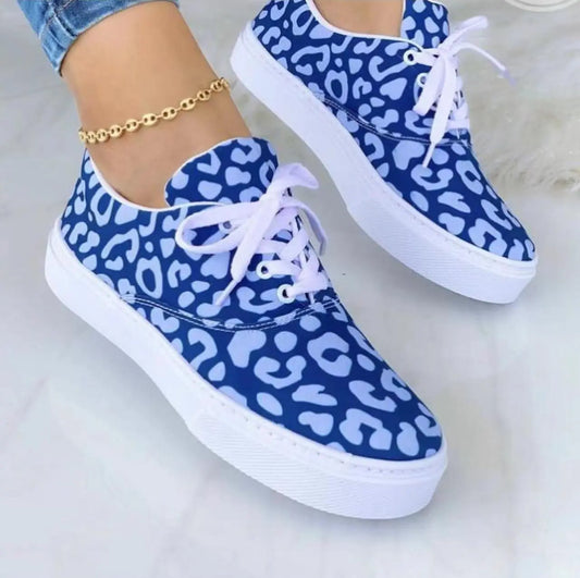 Lace-up Flats Shoes Print Canvas Fashion Walking Sneakers Women Douson Odeh