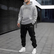 Autumn And Winter Fleece-lined Letter Print Same Color Sweatshirt And Sweatpants Suit Men