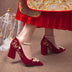 Wine Red Pointed Toe Chunky Heel Wedding Shoes For Women