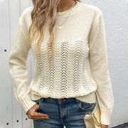 Women's Round Neck Hollow-out Solid Color Sweater