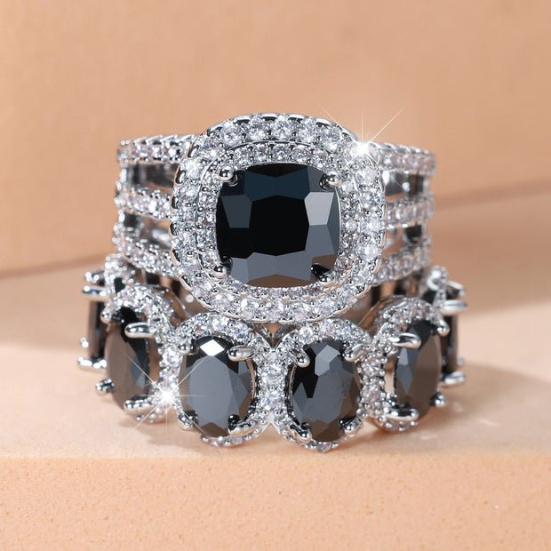 Egg-shaped Full Circle Micro Inlaid Zircon Ring Set