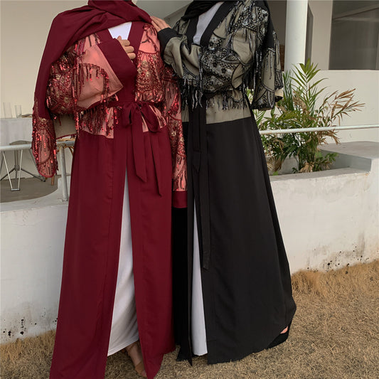 Sequin Tassel Turkiye Women's Cardigan Gown