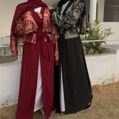 Sequin Tassel Turkiye Women's Cardigan Gown