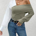 Elegant One Shoulder Patchwork Knit Top