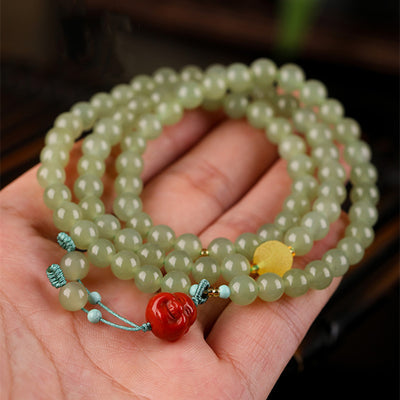 Pale Blue Hetian Jade Bracelet 6mm Three Circle Female