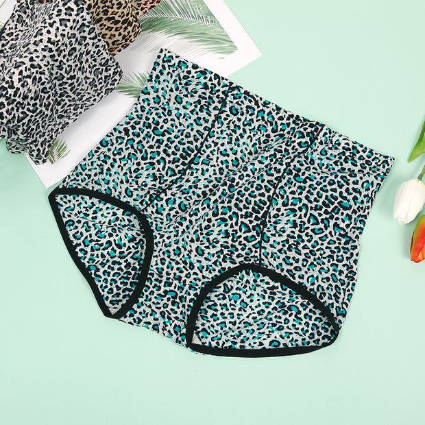 Belly Contracting Hip Lifting Sexy Seamless Leopard Print High Waist Soft Breathable Underwear For Women