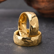 8mm Electroplated 18K Gold Damascus Steel Ring