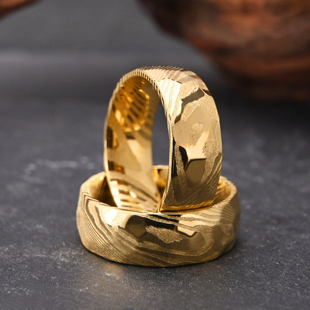 8mm Electroplated 18K Gold Damascus Steel Ring