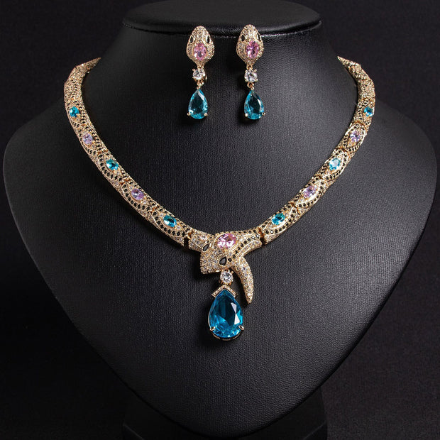 Personalized Fashion Zircon Snake Necklace Earrings Suit