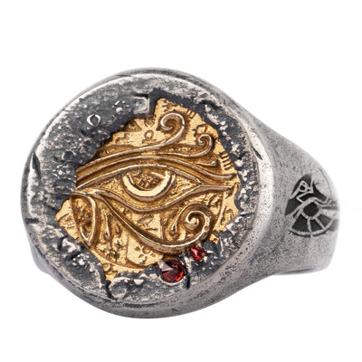 Pharaoh's Treasure Silver Inlaid Copper Ring Horus Eye